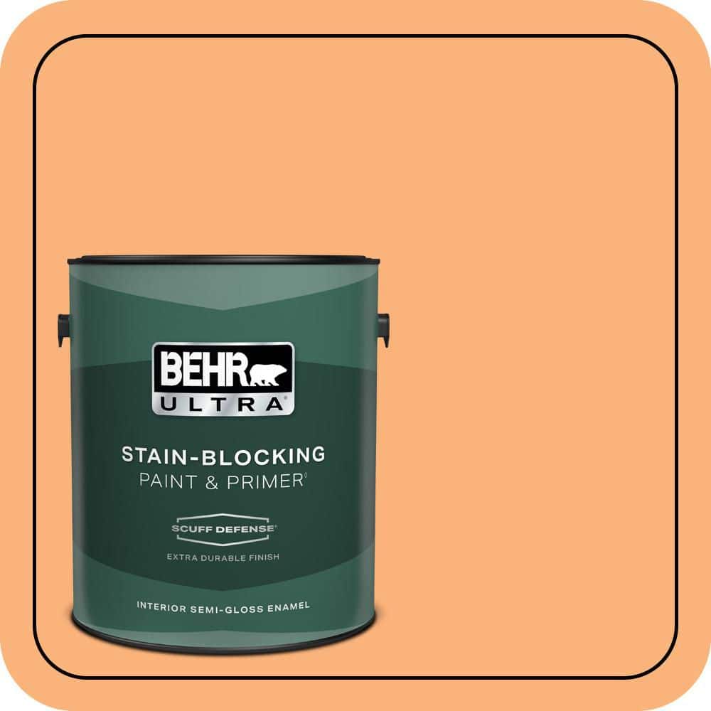 BEHR ULTRA 1 gal. #P220-5 Fuzzy Peach Extra Durable Semi-Gloss Enamel Interior Paint & Primer