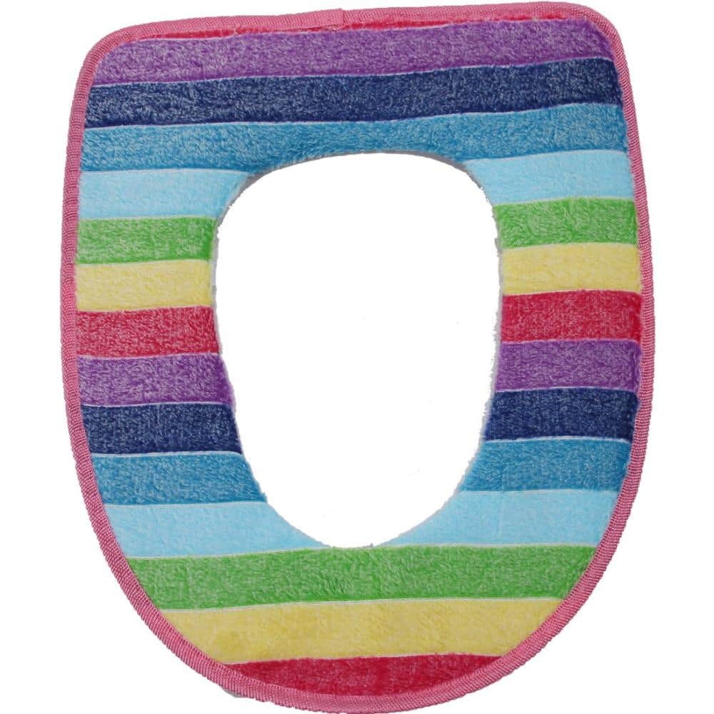 Unbranded Rainbow Plush Toilet Tank Cover Soft Washable Velcro Fit Lid Topper for Standard Toilets in Multicolor (1)