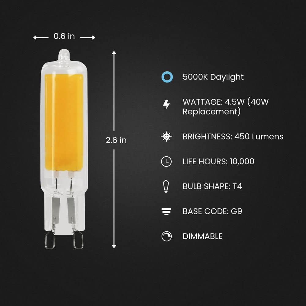 Feit Electric 40-Watt Equivalent T4 G9 Bi-Pin Base Dimmable LED Light Bulb in Daylight 5000K (1-Pack) (4)