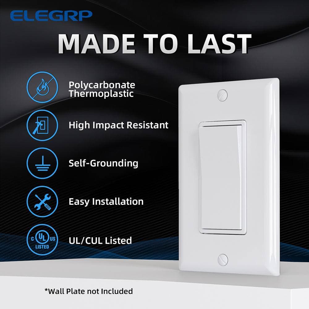 Commercial Electric Decor 15 Amp Single Pole Rocker Light Switch with Midway Wall Plate, White (10-Pack) (2)