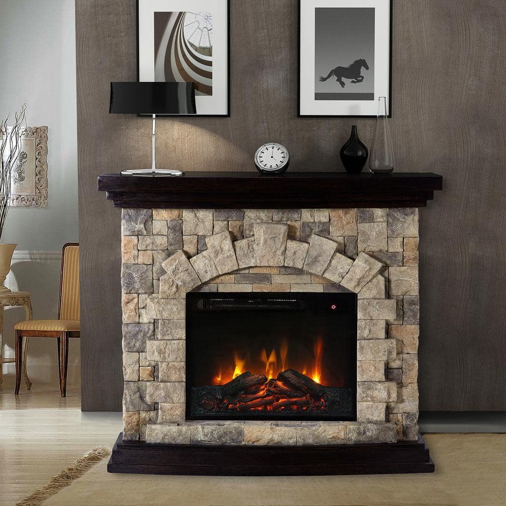 DARKiNGS 45 in. W Freestanding Electric Fireplace in Tan (1)