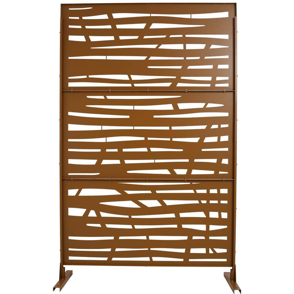 Sudzendf Outdoor and Indoor Freestanding Decorative Privacy Screen Metal Privacy Screen, Fence Panels in Brown (1)