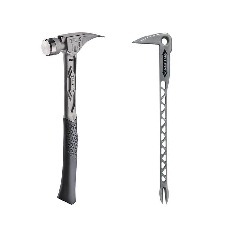 Stiletto 14 oz. TiBone Smooth Face with Curved Handle with 12 in. Titanium Clawbar Nail Puller with Dimpler (2-Piece)