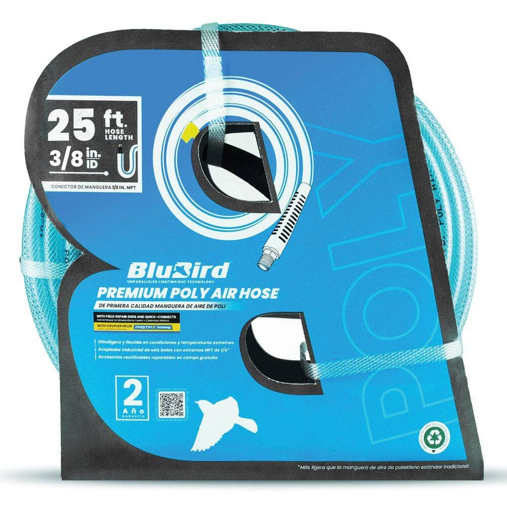 BLUBIRD 3/8 in. x 25 ft. Polyurethane Air Hose with FastFix Fittings (2)