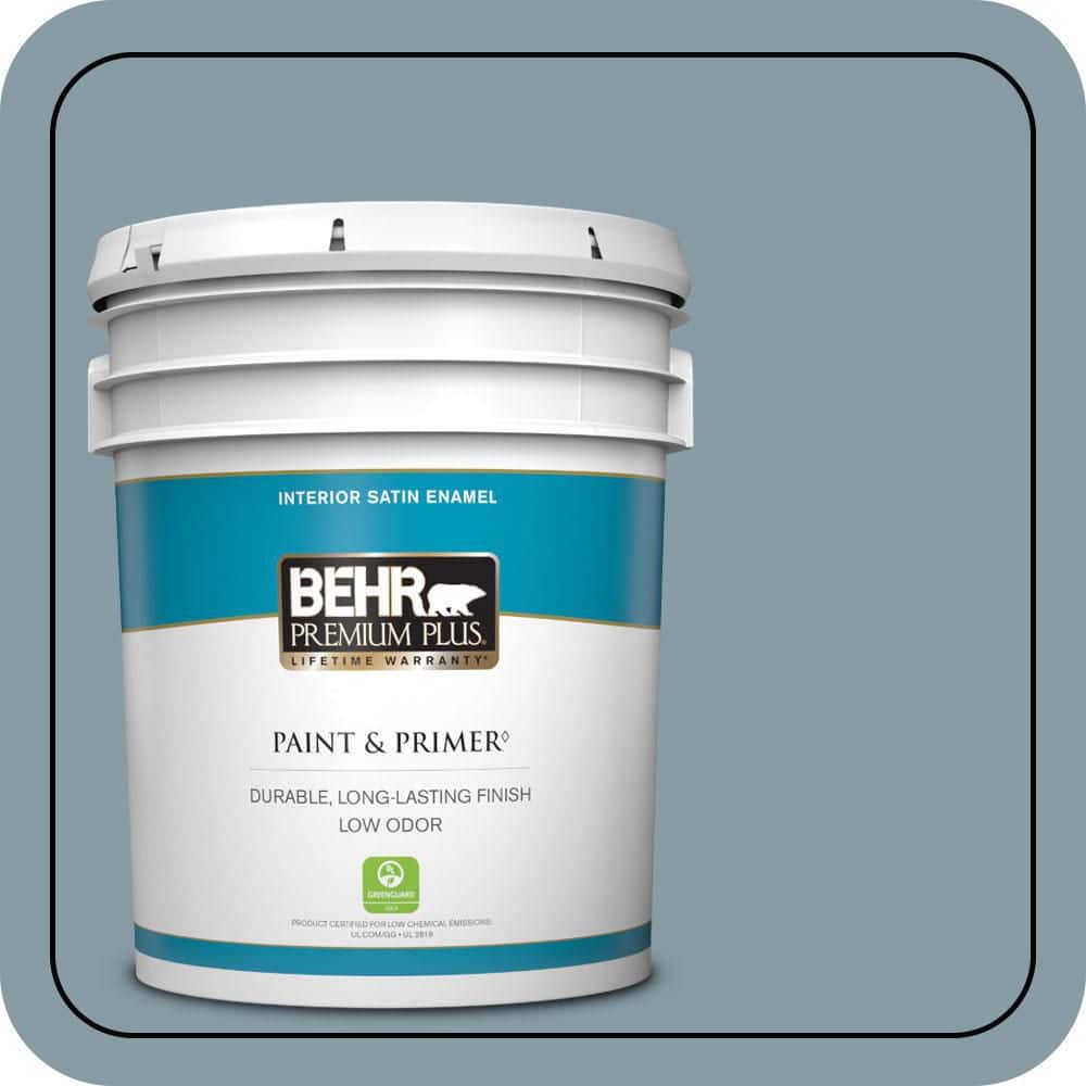 BEHR PREMIUM PLUS 5 gal. #MQ5-27 Rainy Season Satin Enamel Low Odor Interior Paint & Primer