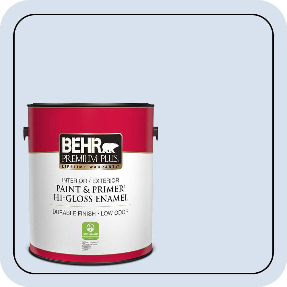 BEHR PREMIUM PLUS 1 gal. #580A-2 Icy Bay Hi-Gloss Enamel Interior/Exterior Paint & Primer