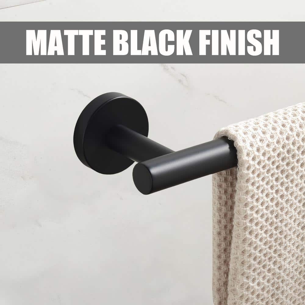 ehablix Bathroom Hardware 5-Piece Bath Hardware Set with Towel Bar, Robe Hook, Toilet Paper Holder in Black (3)