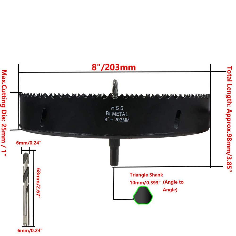 Unbranded Hole Saw 8 in. Dia Drill Bit for Wood Plastic Drywall Thin Metal with Sharp Teeth and Spring Loaded Design (2)