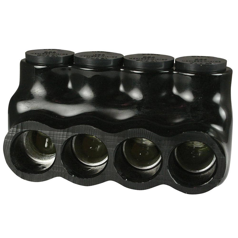 ASI 6 AWG - 250 MCM 600-Volt 4-Ports Multi Tap Connector, Insulated Single Sided Entry, Black (1)
