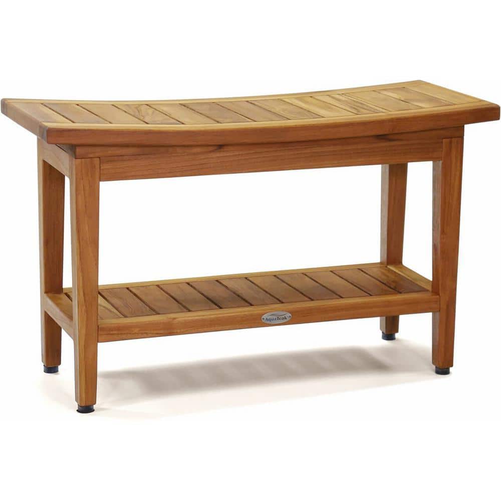 AquaTeak Patented 30 in x 12 in Maluku Freestanding Teak Shower Bench with Shelf (1)