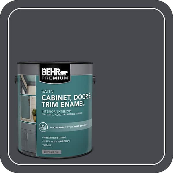 BEHR PREMIUM 1 gal. #N490-7 Ink Black Satin Enamel Interior/Exterior Cabinet, Door & Trim Paint (2)