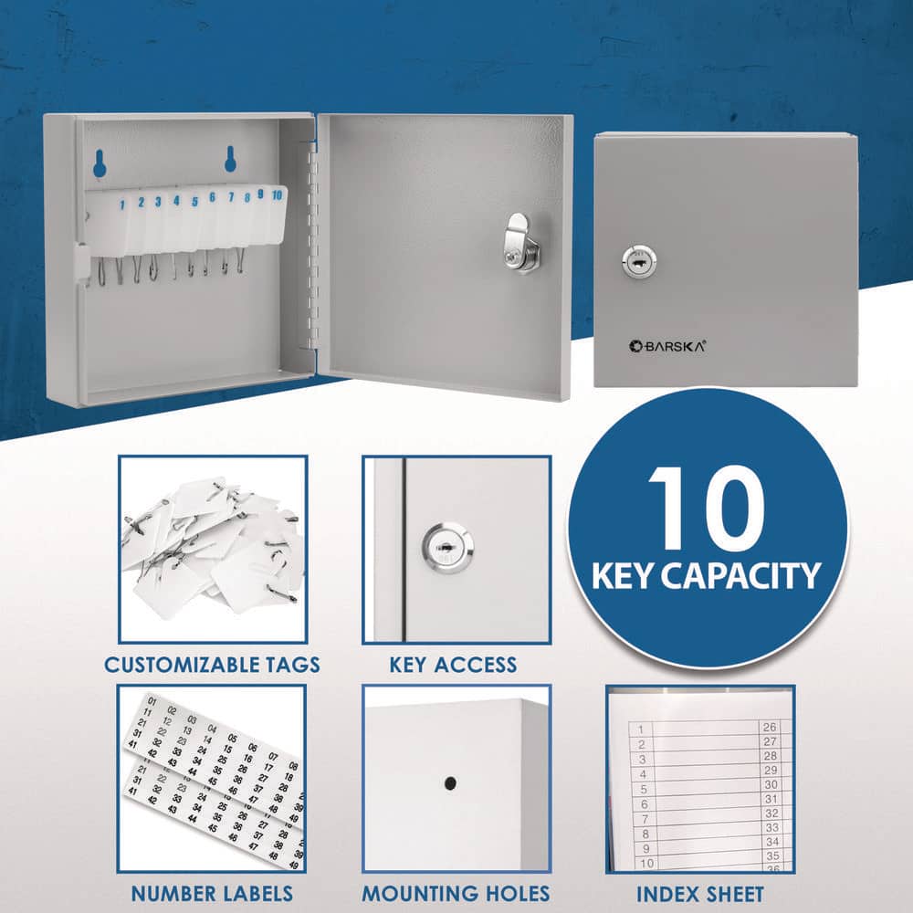 BARSKA 10-Capacity Fixed Position Key Cabinet with Key Lock, White Tags (3)