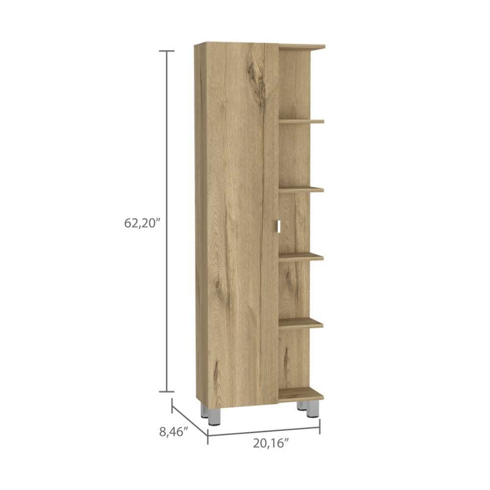 Tahanbath 8.50 in. W x 20.20 in. D x 62.20 in. H Brown Particle Board Freestanding Linen Cabinet with 9-Shelves in Light Oak (3)