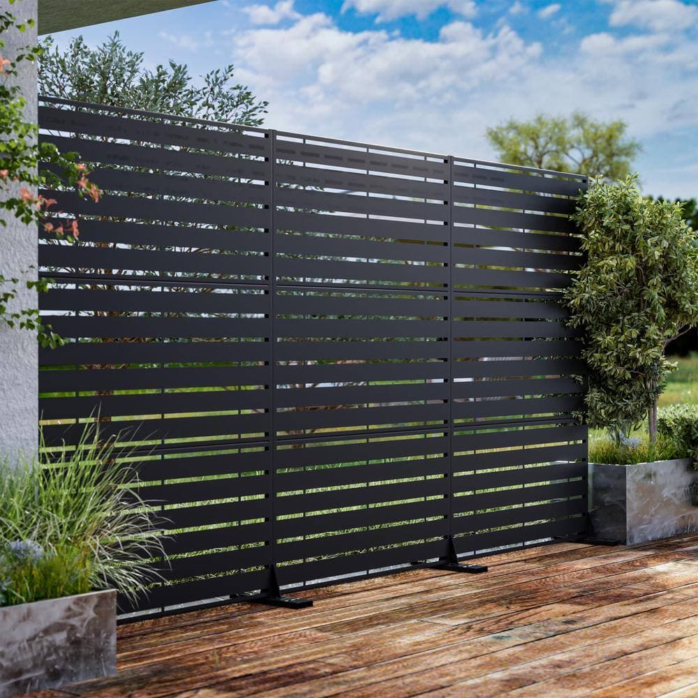 Dovelina 72 in. Adam Metal Outdoor Garden Fence Privacy Screen Garden Screen Panels in Black (3)