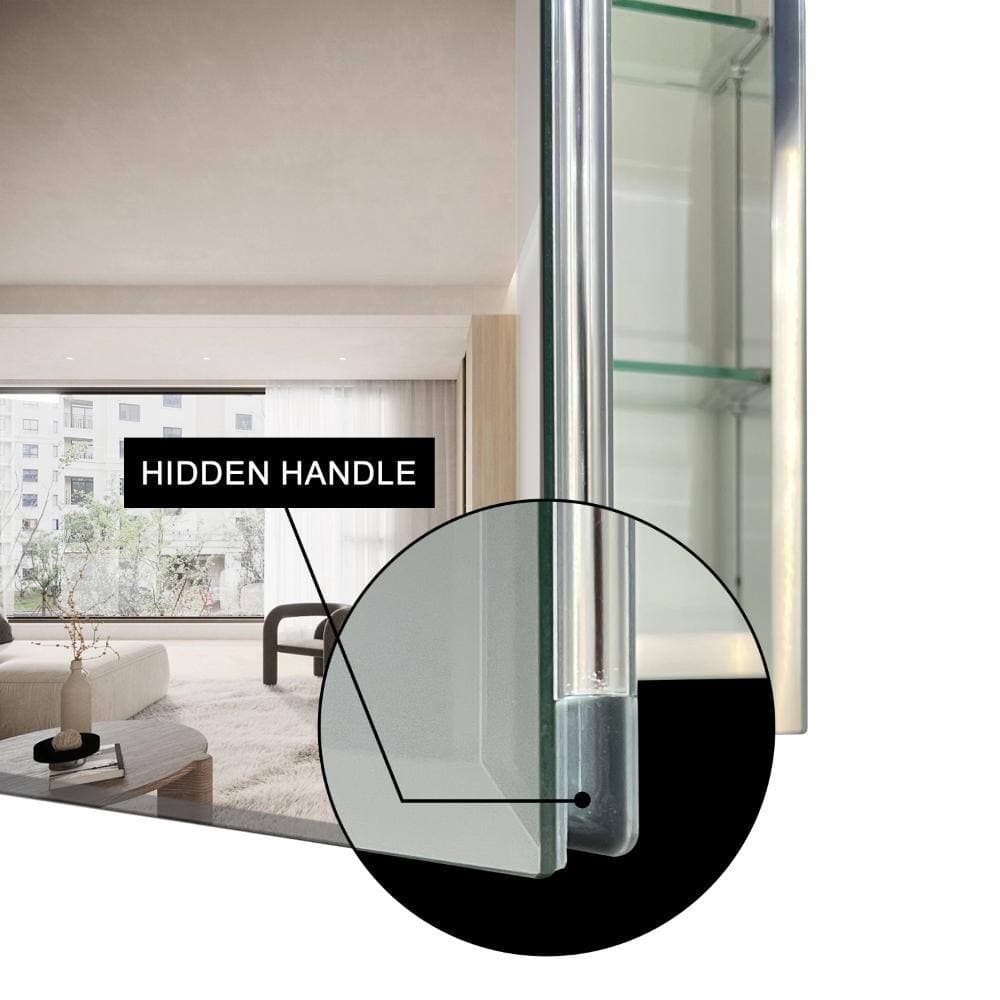 Unbranded 36" x 26" Aluminum Bathroom Medicine Cabinet with Triple Mirrored Doors, Adjustable Glass Shelves, Soft-Close Hinges (3)