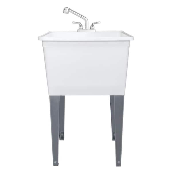 Glacier Bay 24.5 in. D x 22.5 in. W Freestanding Laundry/Utility Sink in White with Chrome Pullout Faucet