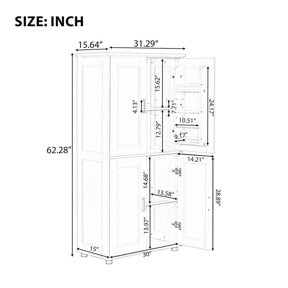 JimsMaison 31.29 in. W x 15.64 in. D x 62.28 in. H White MDF Freestanding Linen Cabinet with 4-Doors (2)