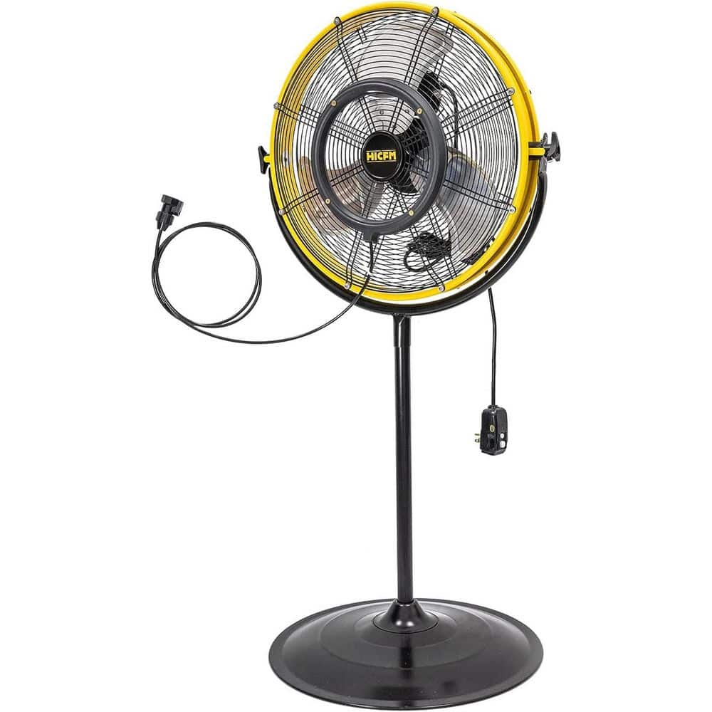 Edendirect 20 in. 3 Speeds Pedestal Fan in Yellow with IP44 Enclosed Motor, Detachable Mist Spray Kit, 180° Oscillating, Low Noise (1)