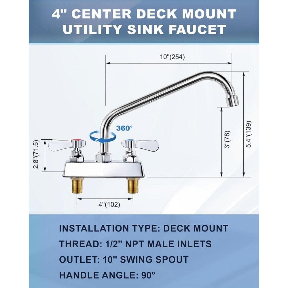 Anqtovp Utility Laundry Sink Faucet 10 in. Swivel Spout Chrome Polished Deck Mount Centerset for Laundry Room 6 in. D x 7 in. W (2)