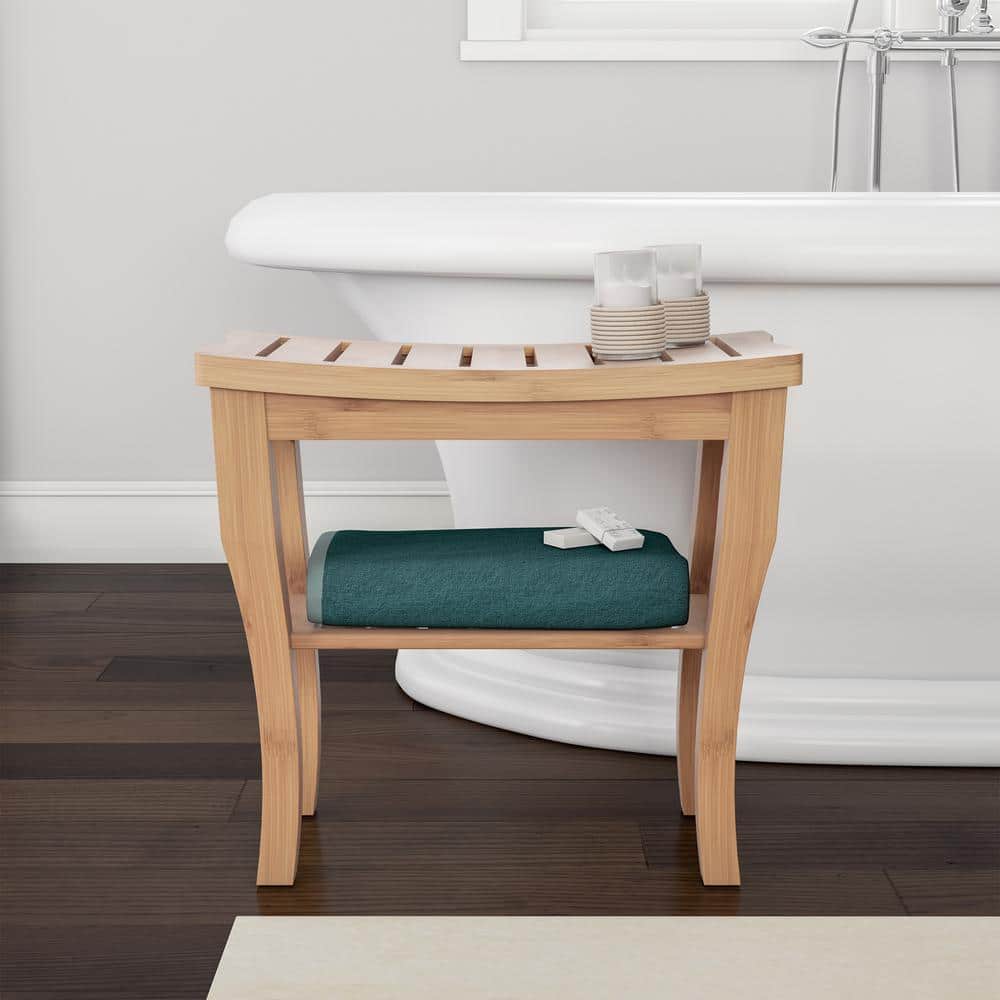 Lavish Home 10 in. W x 19 in. L x 17.6 in. H Bamboo Shower Bench with Shelf