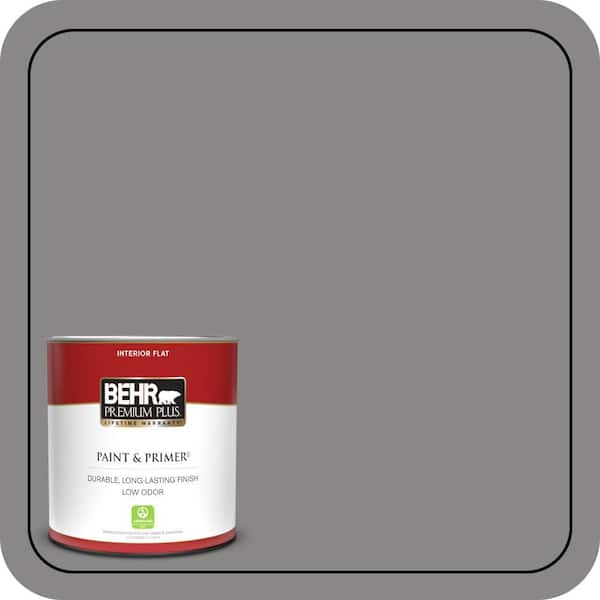 BEHR PREMIUM PLUS 1 qt. #PPU26-04 Falcon Gray Flat Low Odor Interior Paint & Primer (2)