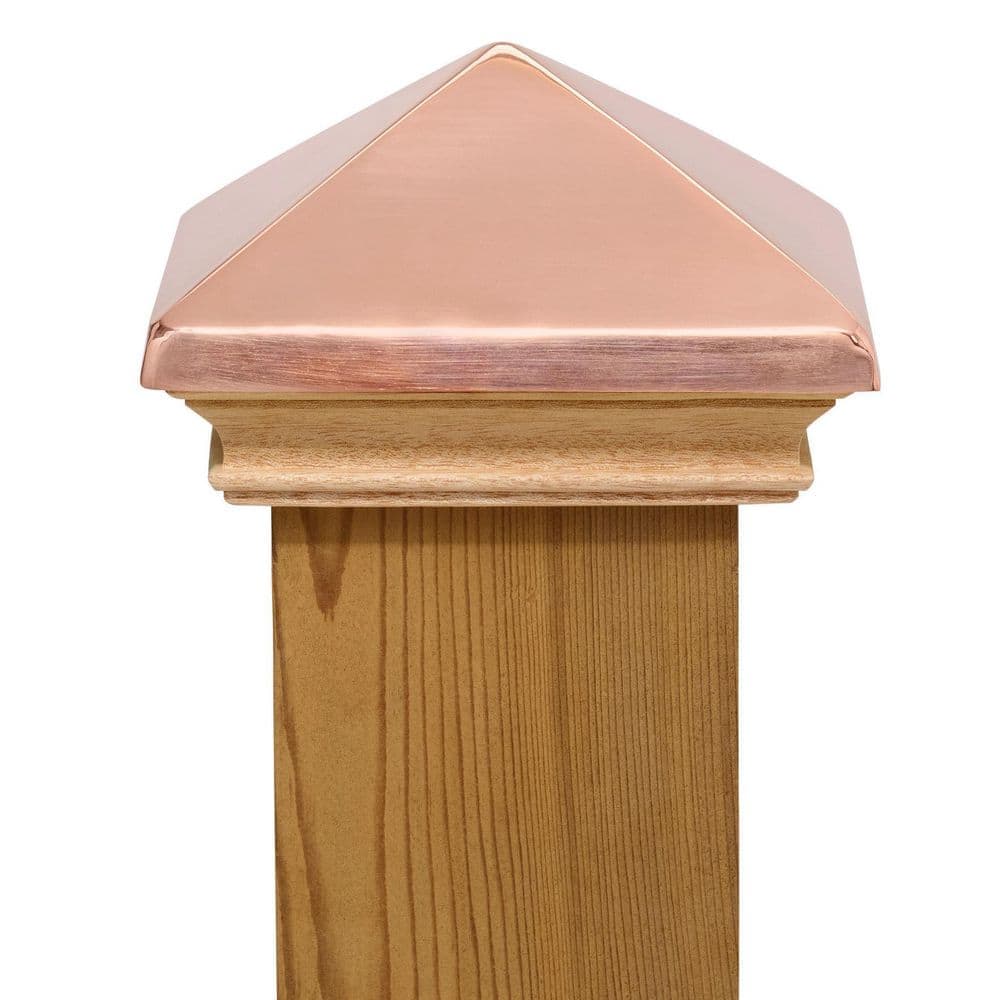 Protectyte Miterless 4 in. x 4 in. Untreated Wood Flat Slip Over Fence Post Cap with Copper Pyramid (3)