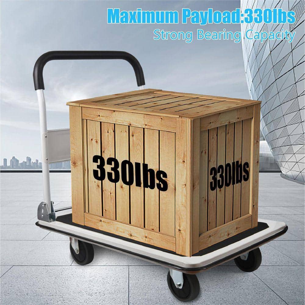 Primehome Foldable Push Cart, 330 lbs. Capacity, 4-Wheel Flatbed Hand Truck, White Platform Dolly for Transport (3)