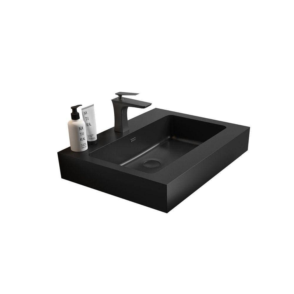 AOPSPS Modern and Minimalist Integrated 24 in. Drop-In Engineered Quartz Bathroom Sink in Matte Black (2)