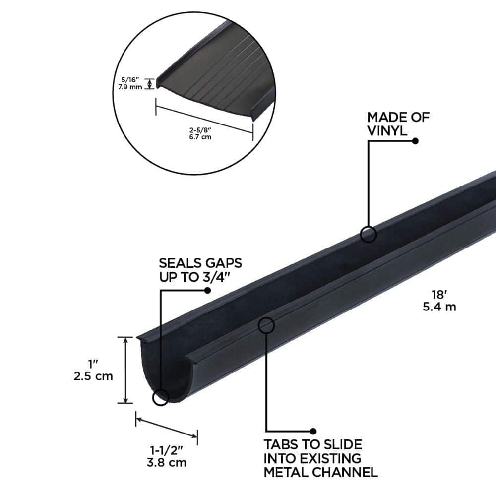 M-D Building Products 2.625 in. x 18 ft. Black Vinyl Garage Door Seal Replacement Insert (2)