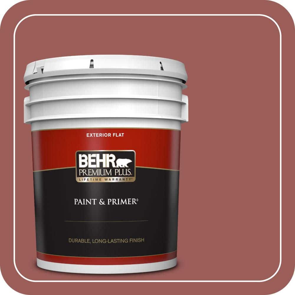 BEHR PREMIUM PLUS 5 gal. #PMD-86 Arabian Red Flat Exterior Paint & Primer