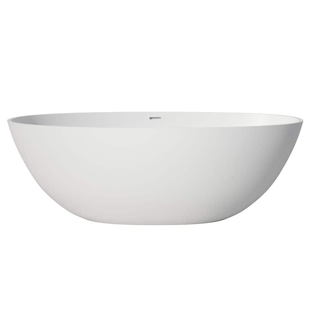 MEDUNJESS Eaton 30 in. Stone Resin Solid Surface Matte Flatbottom Freestanding Soaking Bathtub White