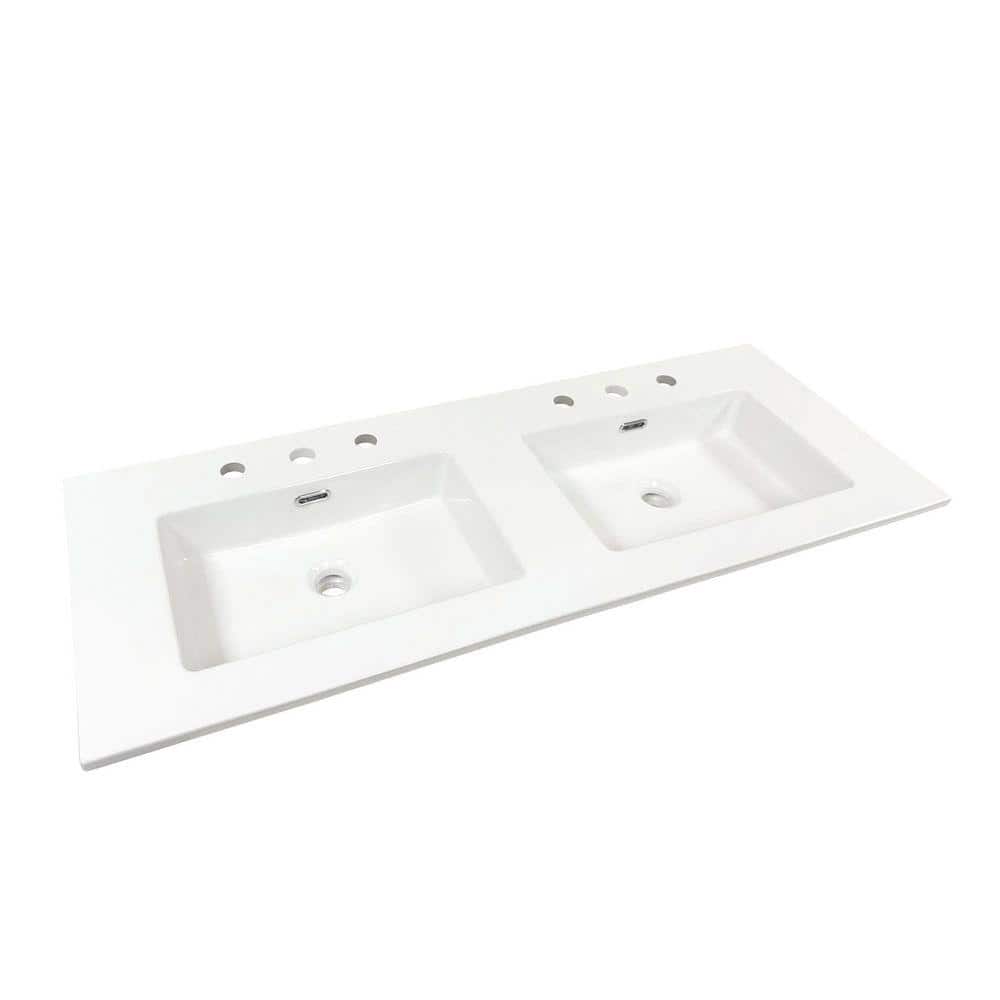 Bellaterra Home 48 in. Drop-In Ceramic Bathroom Double Sink Top in White (1)