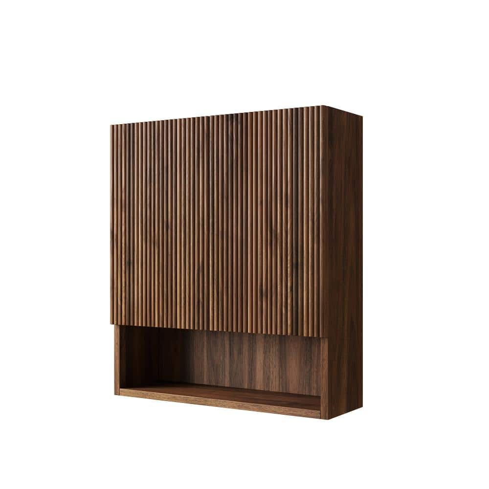 Timussi 26 in. W x 8 in. D x 30 in. H Dark Walnut Plywood Bathroom Storage Wall Cabinet with Shelf and Door in Walnut (3)