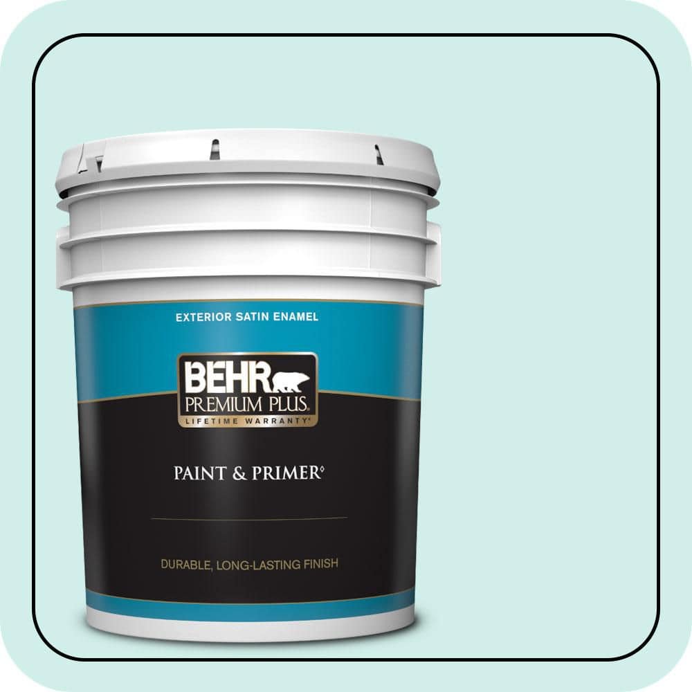 BEHR PREMIUM PLUS 5 gal. #490A-1 Teal Ice Satin Enamel Exterior Paint & Primer