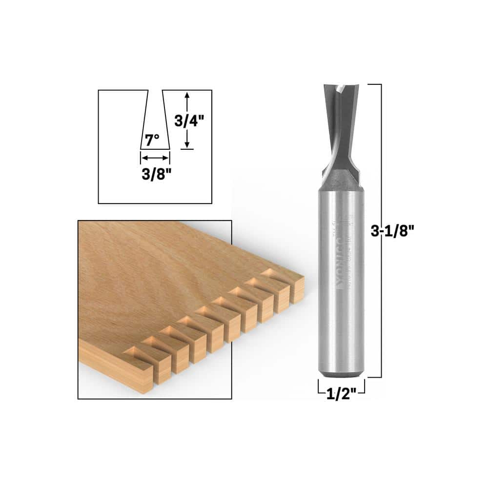 Yonico Dovetail 7-Degree 1/2 in. Shank Solid Carbide Router Bit (2)