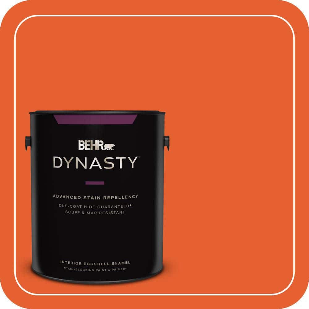 BEHR DYNASTY 1 gal. #S-G-230 Startling Orange Eggshell Enamel Interior Stain-Blocking Paint & Primer