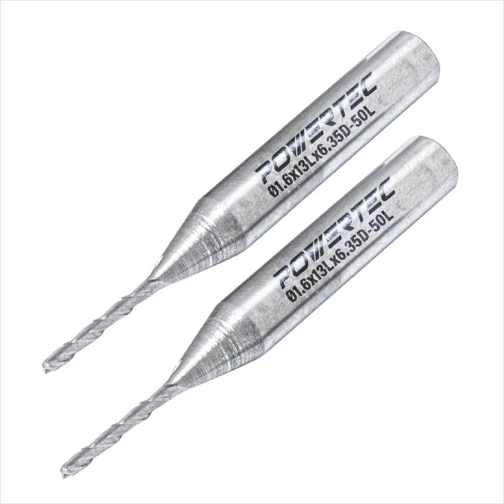 ‎POWERTEC 1/16 in. x 1/4 in. Shank Up Cut Tungsten Carbide Spiral Router Bit (2-Pack)