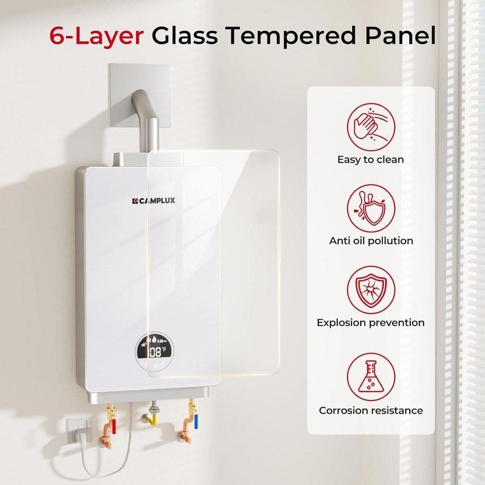 JEREMY CASS Camplux On Demand 3.18 GPM Residential Natural Gas Tankless Water Heater For 2-3 Points Use, 82,000 BTU, 3-Sec Hot Water (2)