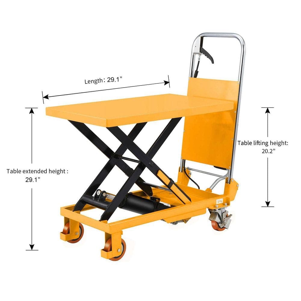 TORY CARRIER 29.1 in. Max Lift Height Single Scissor Lift Table 330 lbs. Manual Lifting Table Cart with Hydraulic Foot Pump (3)