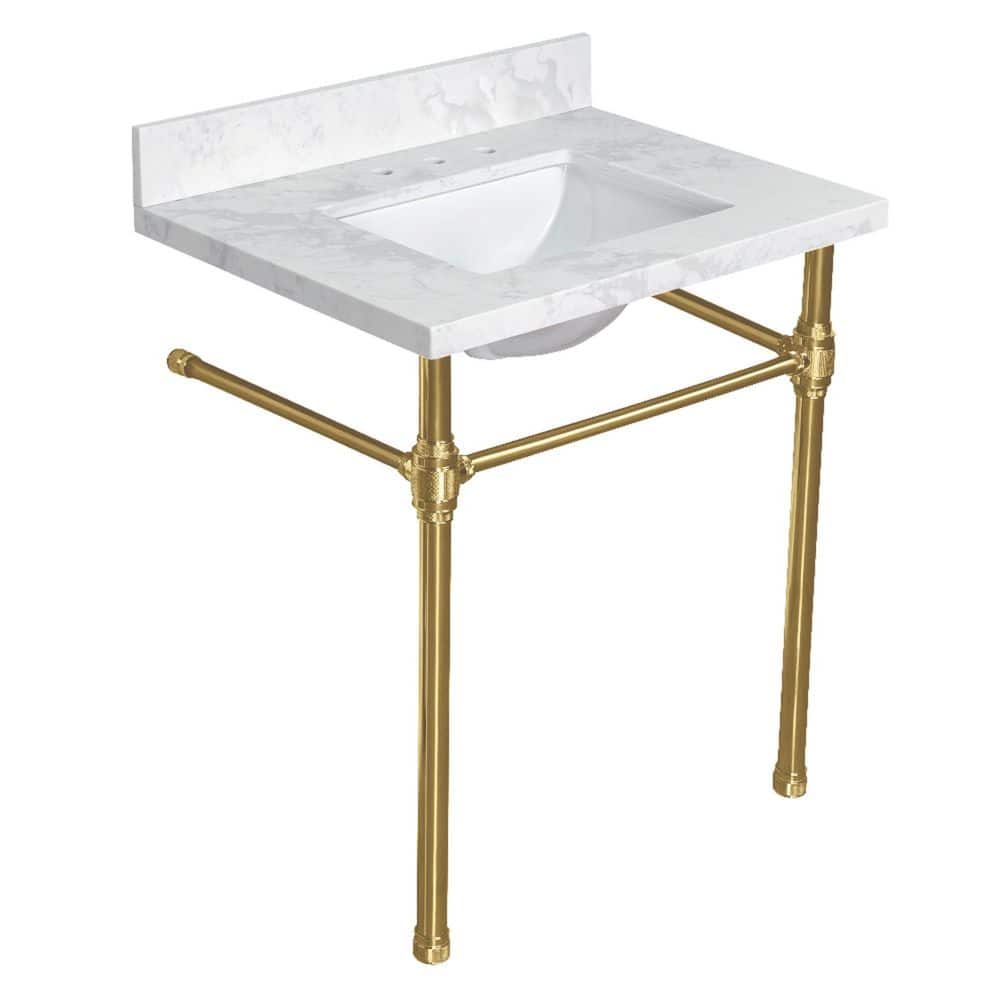 Kingston Brass Mayorca 31 in. x 22 in. Console Sink Combo in Quartz White/Brushed Brass with Legs