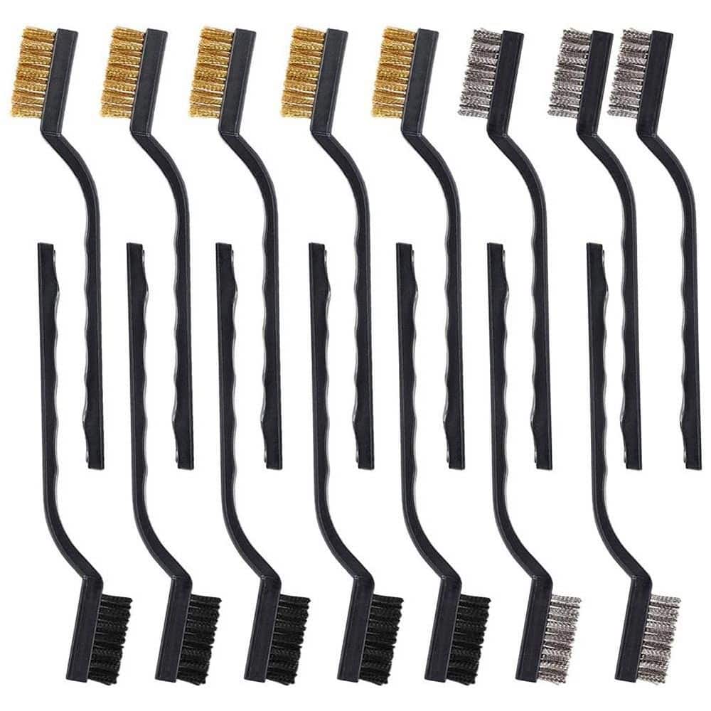 KIWDZFU 15 Pieces Scratch Brush Set Stainless Steel Brass Nylon Curved Handle Wire Brushes for Cleaning Welding Slag Rust (1)