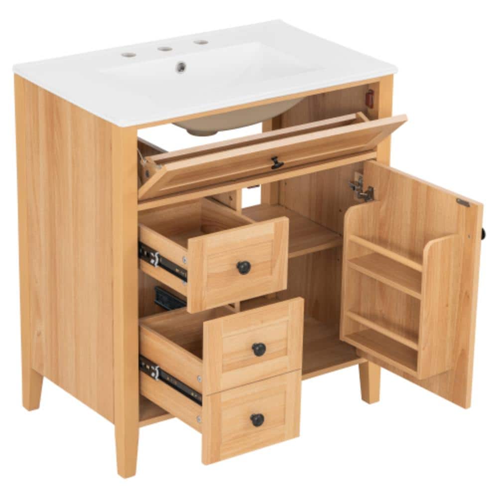 Unbranded 30 in. W x 18 in. D x 33.75 in. H Bathroom Brown Linen Cabinet (1)