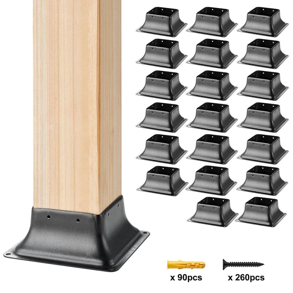VEVOR 4 x 4 Post Base, Internal 3.6 x 3.6 in., Heavy Duty Powder-Coated Steel Post Bracket, Fits Wood Standard Post Anchor