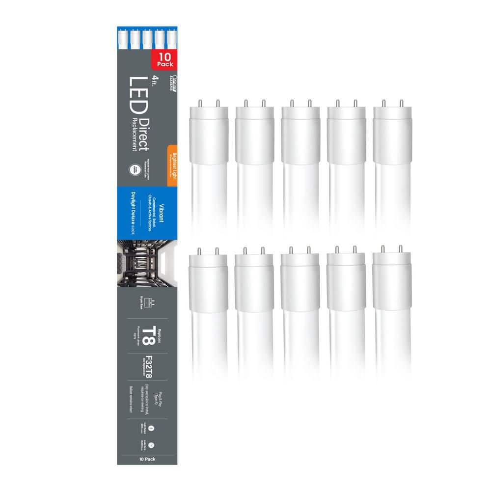Feit Electric 32-Watt 4 ft. T8 G13 Type A Plug and Play High Output Linear LED Tube Light Bulb, Daylight Deluxe 6500K (10-Pack)