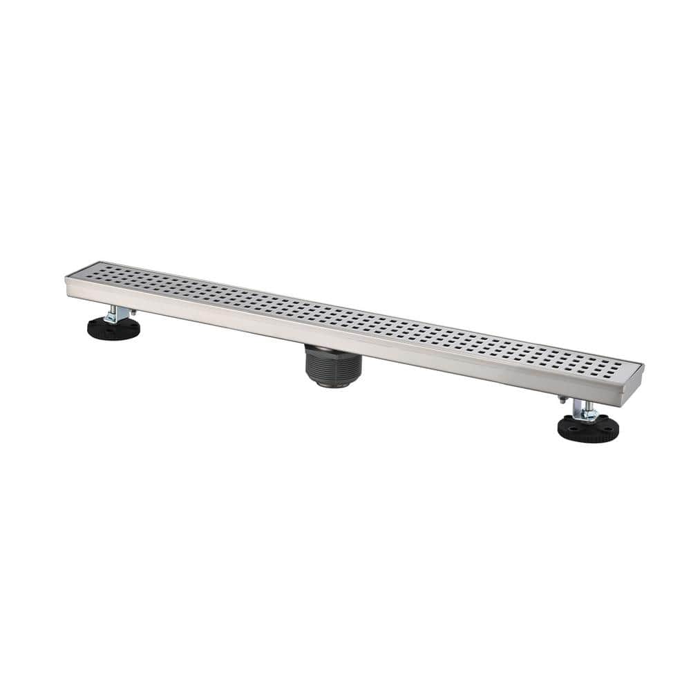 Tahanbath 30 in. Linear Shower Drain, Included Hair Strainer and Leveling Feet in Brushed Nickel (1)