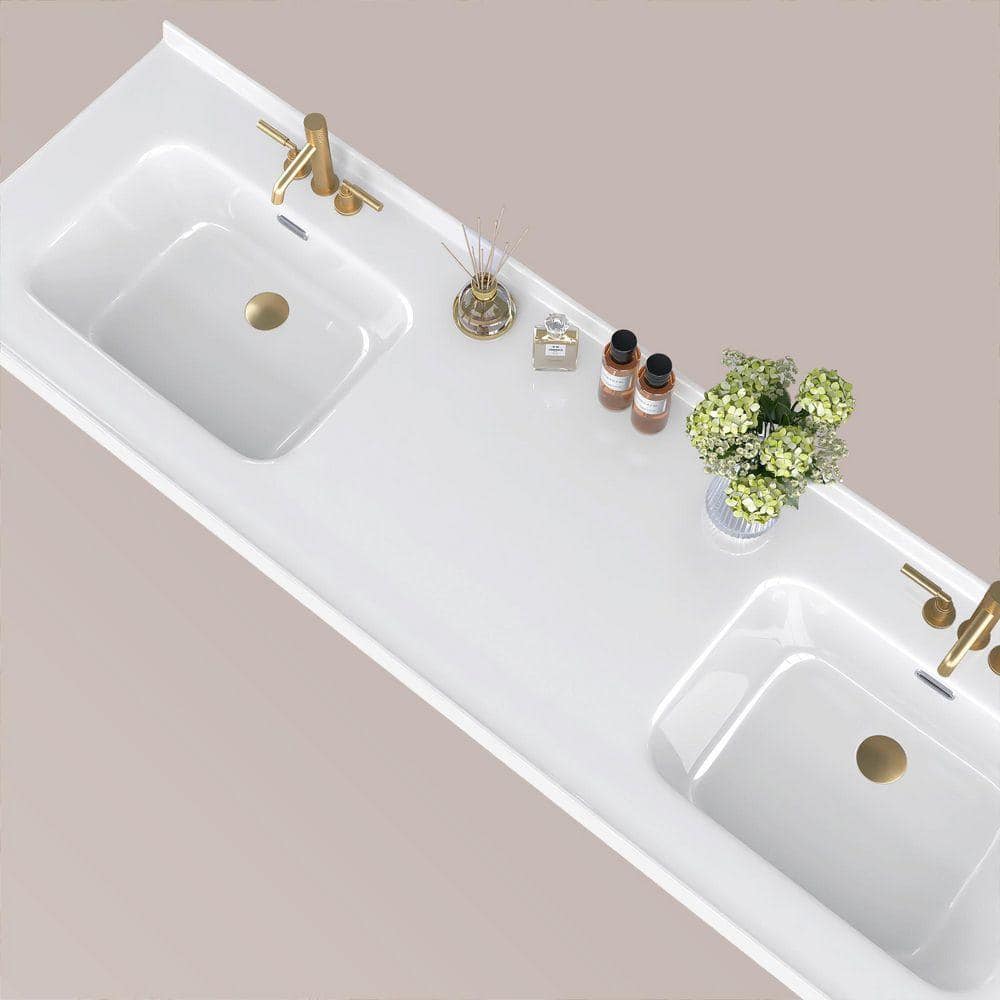 NTQ 73 in. W x 22 in. D Solid Surface Resin White Vanity Top Rectangular Double Sink Bathroom Vanity Top in Glossy White (1)