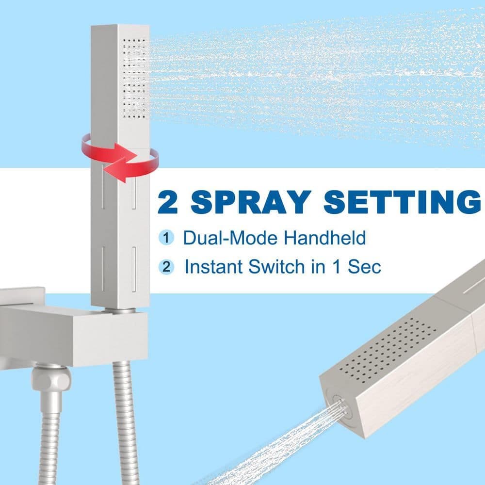 Wudkey 1-Piece 2 in 1 Function Handheld Shower Sprayer Head in Brushed Nickel with 59 in. Hose and Adjusable Shower Wand Holder (2)