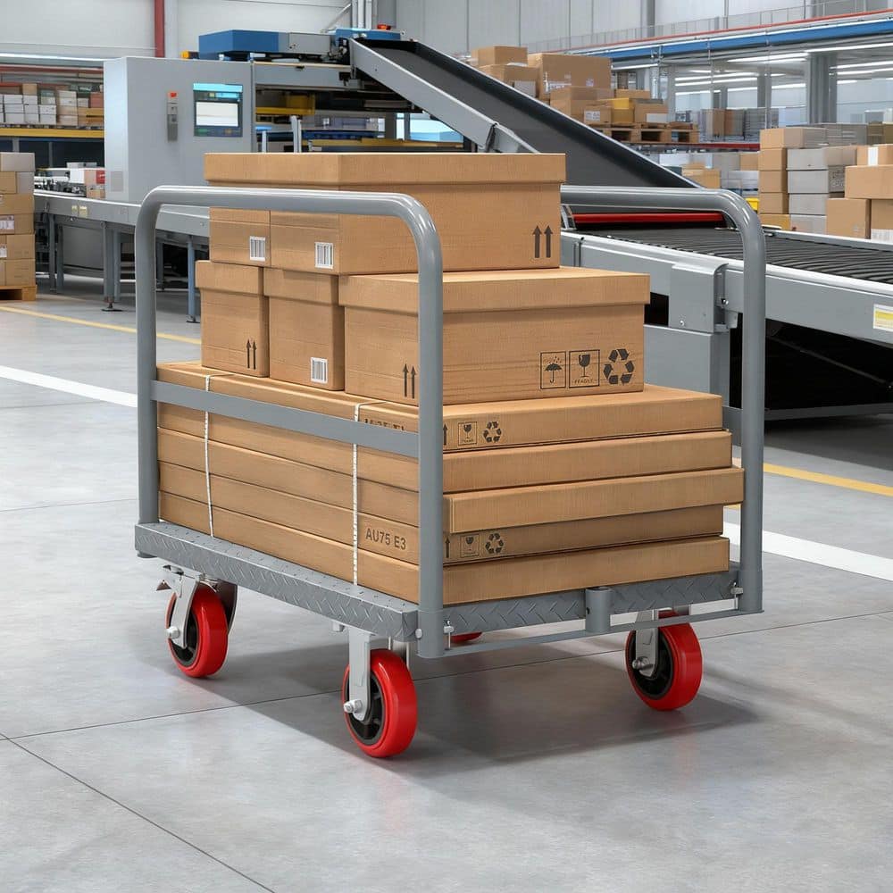 maocao hoom 36" x 24" Steel Panel Truck Heavy Duty Drywall Lumber Cart Platform Truck Flat Cart load 2000 lbs. with 3 Side Handrails (2)