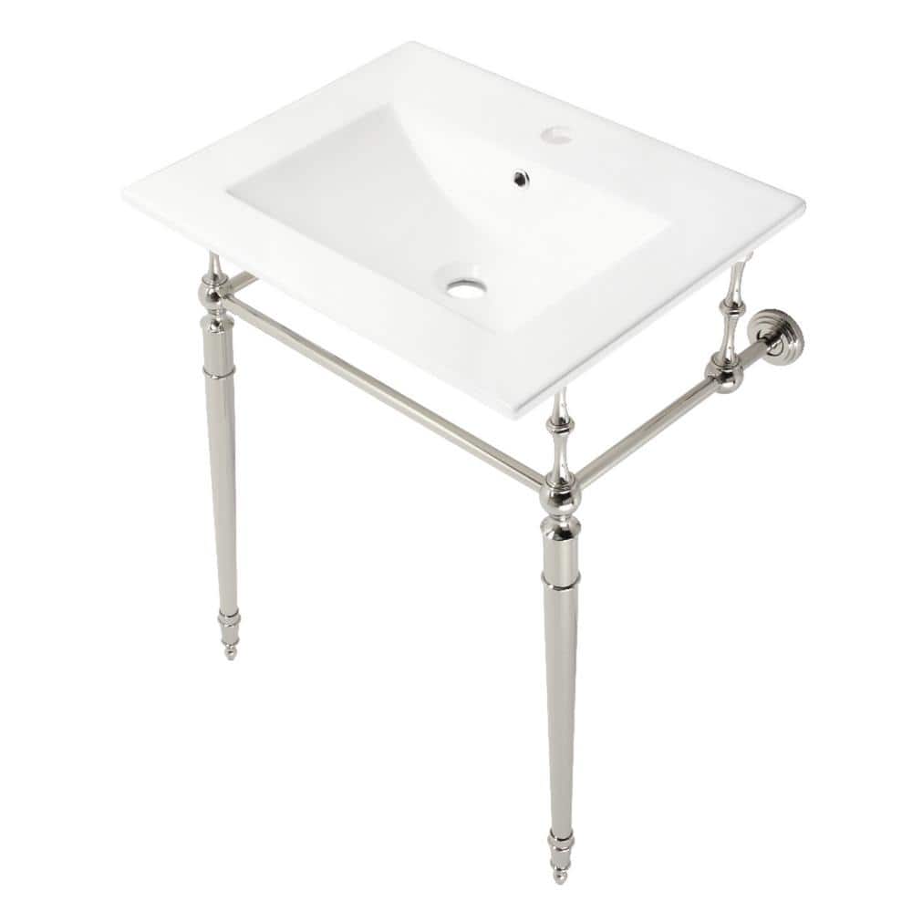 Kingston Brass Edwardian 24 in. Ceramic Console Sink Set with Brass Legs in White/Polished Nickel
