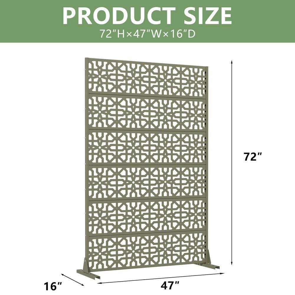 Dovelina 16 in. L x 72 in. H x 47 in. W Galvanized Metal Wall Sculptures Outdoor Privacy Screens Garden Fence in Olive Gray (3)